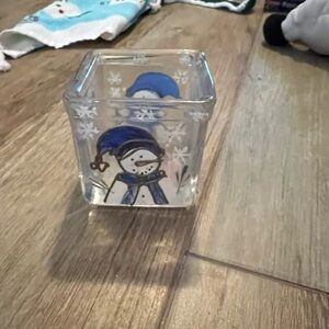 Festive Snowman Glass Candle Holder